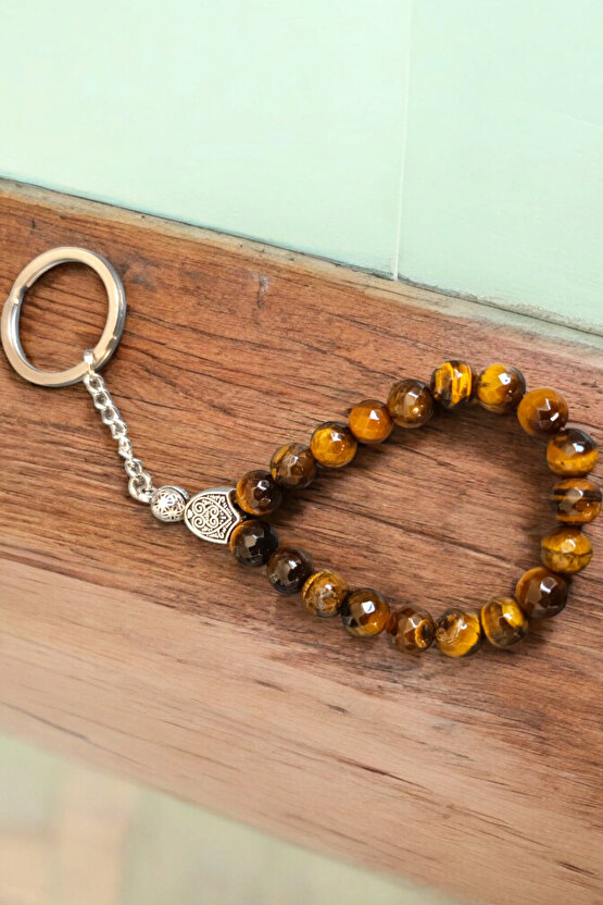 Kaplan Gözü Tersbih anahtarlık Orijinal Doğal Taş Anahtarlık 1. kalite