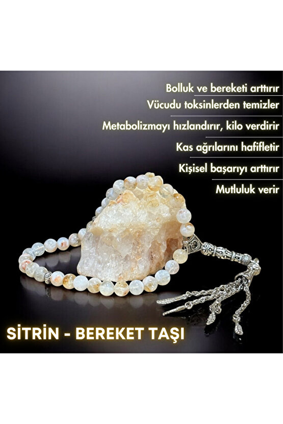 Bereket Tesbihi - Sitrin Taşı Gerçek Doğal Taş Tesbih