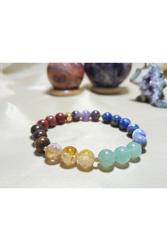 Çakra Bileklik. Jesper Kaplan Gözü Sitrin Aventurin Sodalit Lapis Lazuli Ametist Taşları Kullanıldı