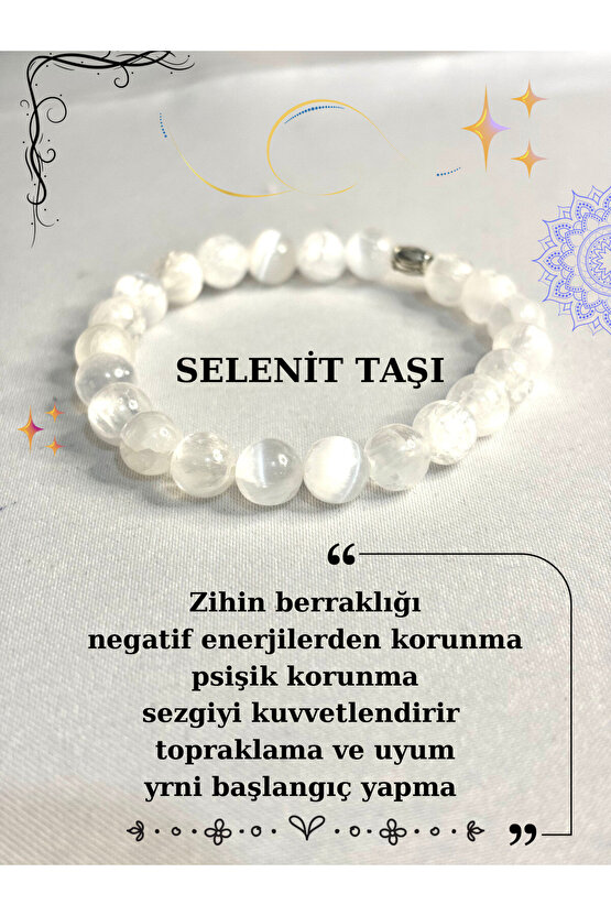 Selenit Taşı Sertifikalı Doğaltaş Bileklik.