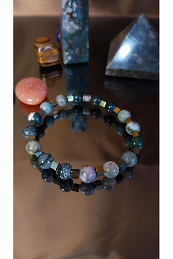 Erkek Doğal Taş Sertifikalı Bileklik. Hematit, Akik, Yeşim, Havlit, Lav Taşı, Deri Bileklik