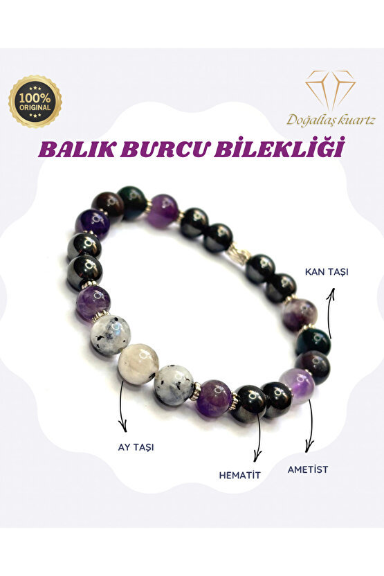 Balık burcu doğaltaş bileklik . Sertifikalı Orjinal doğaltaş