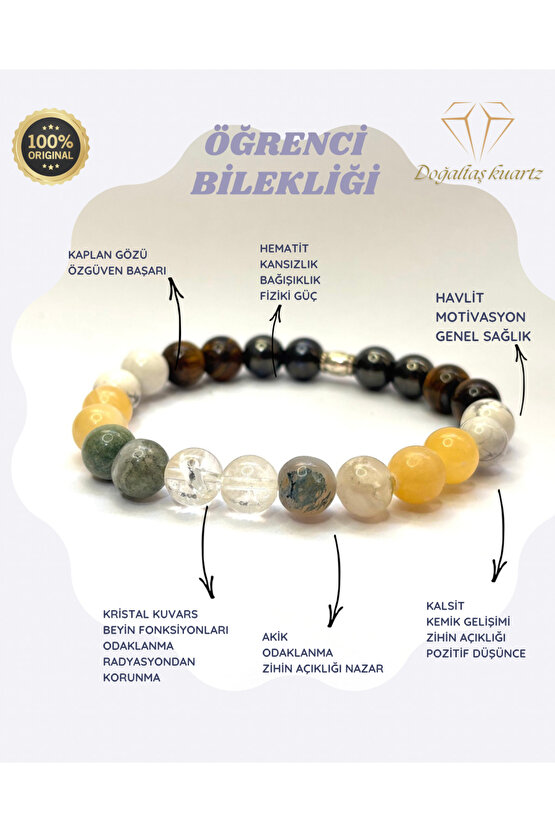 Öğrenci bilekliği . Sertifikalı Orjinal doğaltaş