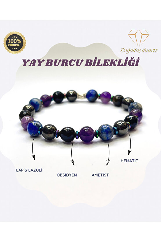 Yay burcu doğaltaş bileklik . Sertifikalı Orjinal doğaltaş