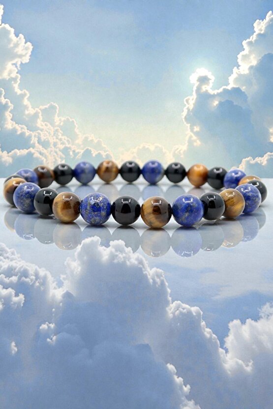 Lapis Lazuli Siyah Akik Ve Kaplangözü Doğal Taşlı Bileklik