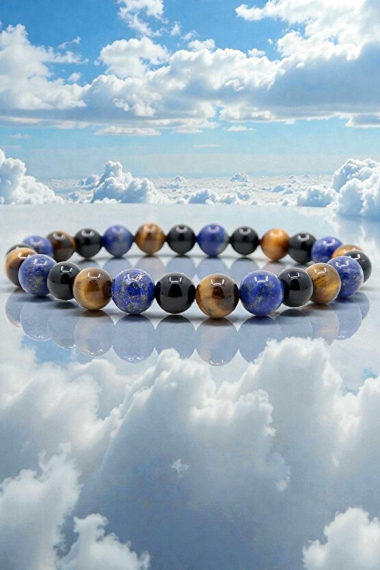 Lapis Lazuli Siyah Akik Ve Kaplangözü Doğal Taşlı Bileklik