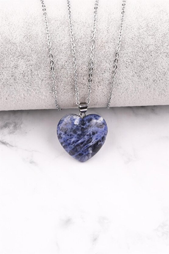 Sodalit Doğal Taş Kalp Kolye