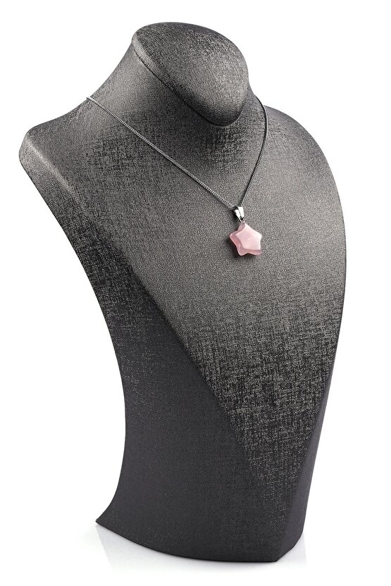 Pembe Kuvars Doğal Taş Yıldız Kolye