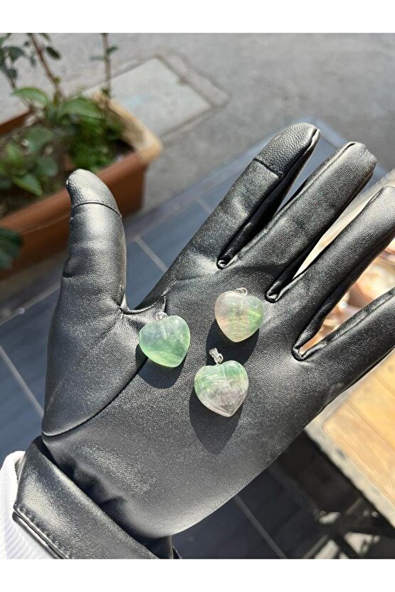 Florit Doğal Taş Kalp Kolye Ucu