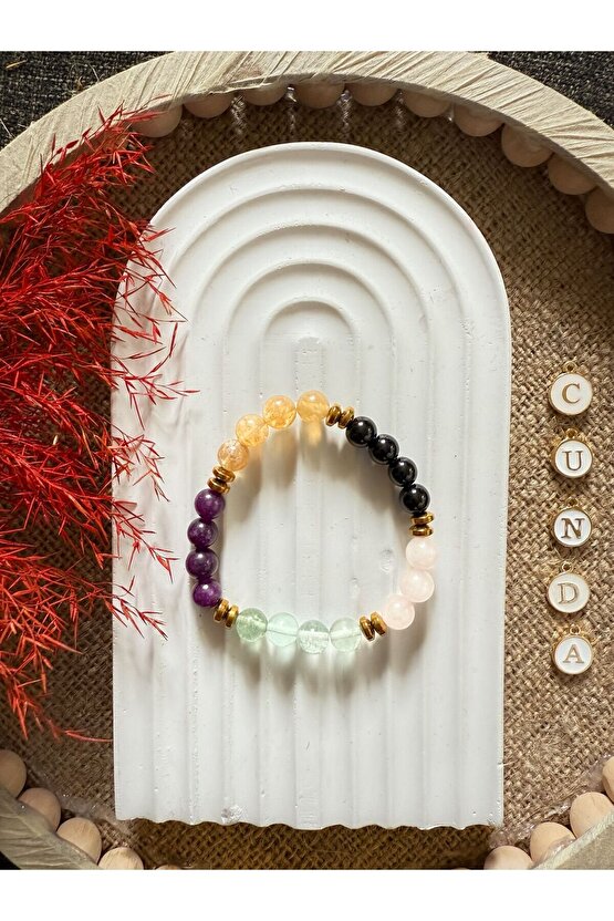 Florit,ametist,sitrin,oniks,pembe Kuvars,hematit Doğaltaş Bileklik