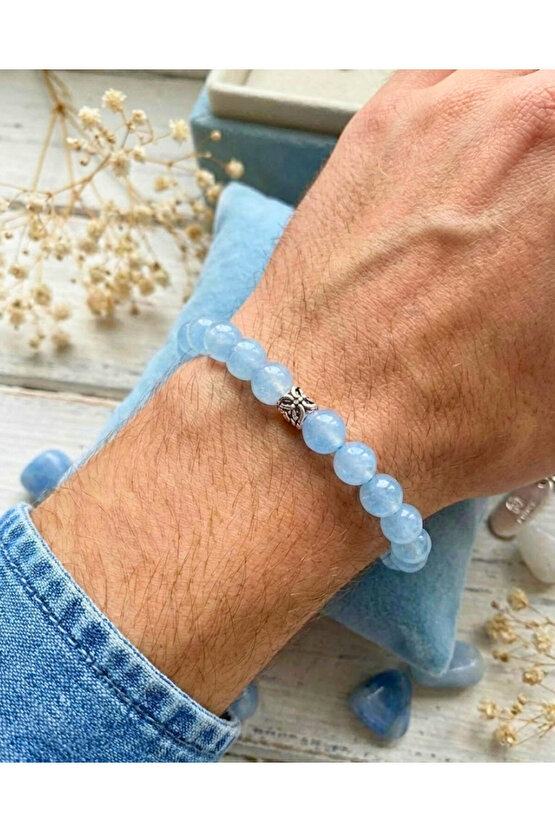 Mavi Ay Taşı (Moonstone) Doğal Taş Bileklik - Stres Karşıtı Enerji Aksesuarı