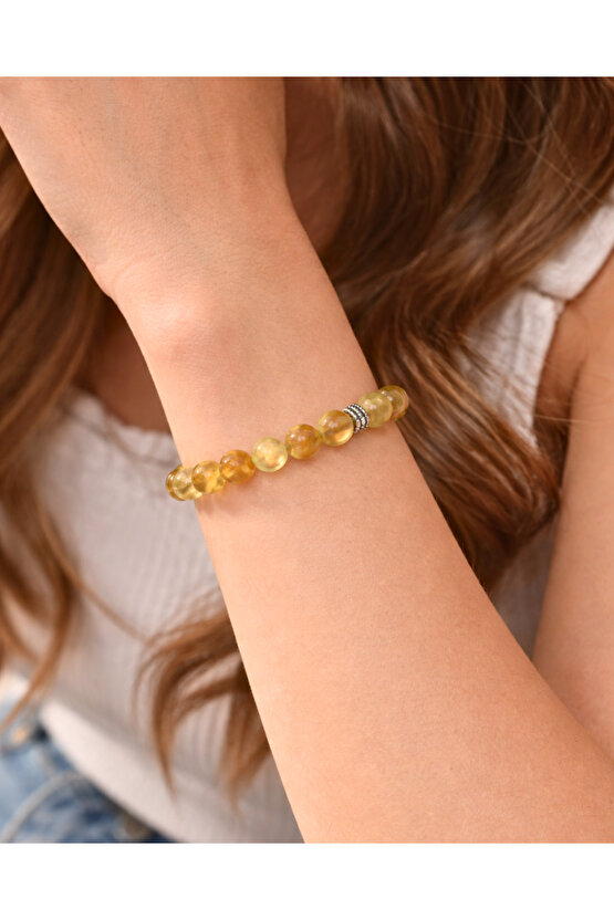 Doğal Sitrin Taşı Bileklik | El Yapımı | Unisex