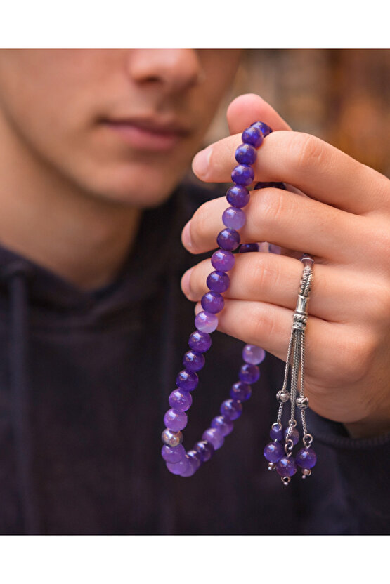 Doğal Ametist Taşı Tesbih – El Yapımı, Şık ve Değeri Yüksek Mor Taş Tesbih