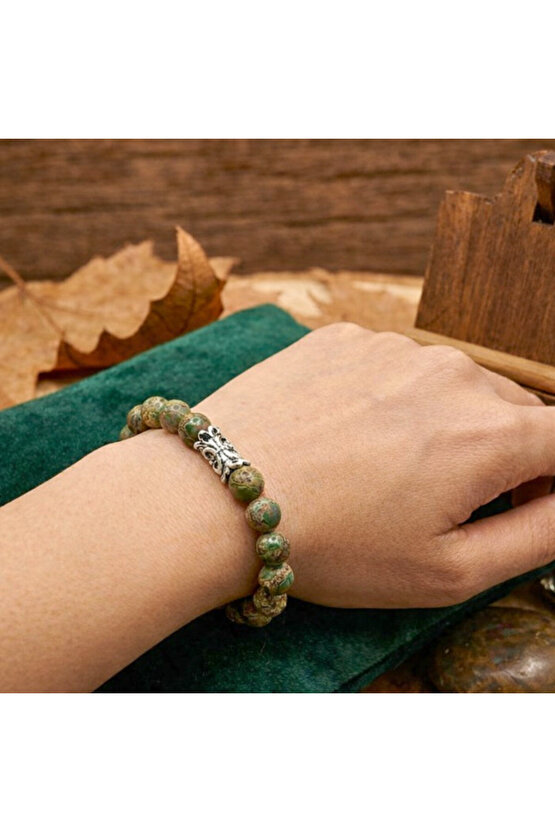 Özel Tasarım Yeşil Tibet Akiği Bileklik - Unisex Doğal Taş Aksesuar