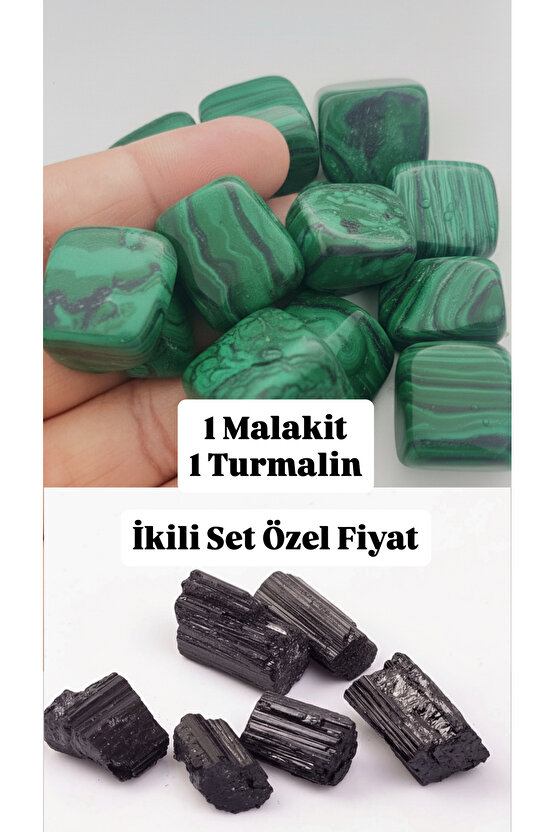 Malakit ve Turmalin Doğaltaş ( 1 malakit + 1 turmalin: 2 adet taş)