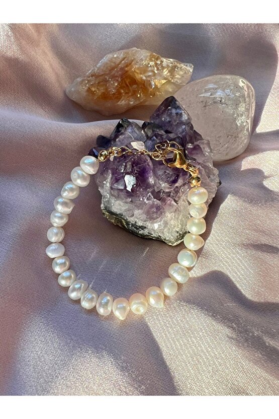 Gerçek inci bileklik çelik klipsli