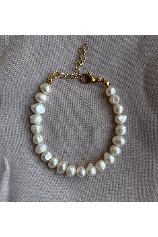 Gerçek inci bileklik çelik klipsli
