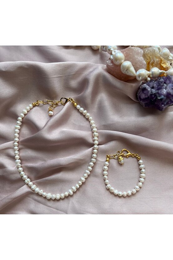 Gerçek inci kolye bileklik set inci takım