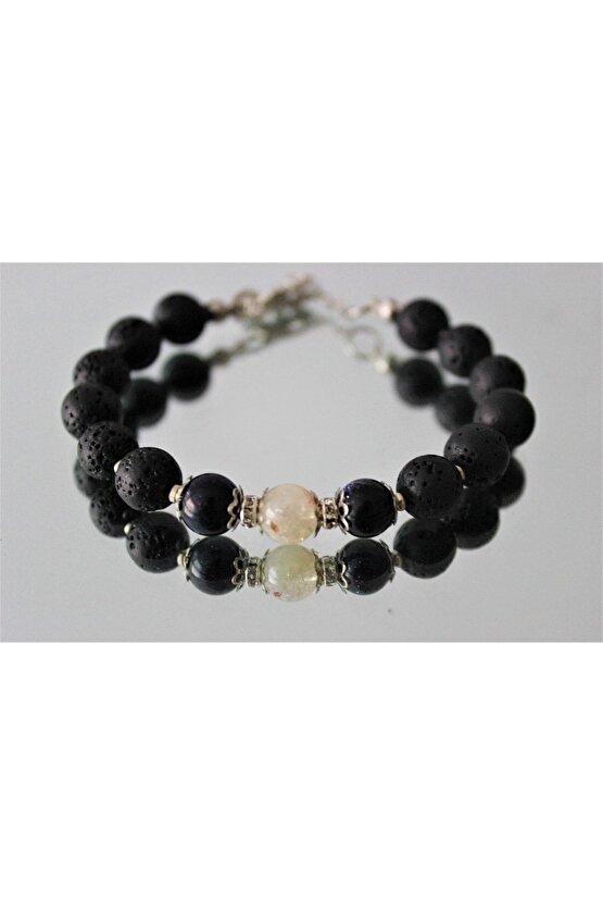 Gerçek Doğal Taş Citrine Yıldız Taşı Lava Değerli Taş Bileklik, Şifa Bilekliği, Kariyer Para Bolluk