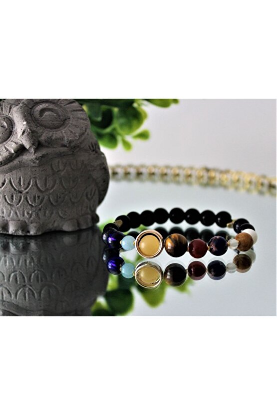 Gerçek Doğal Taş Gezegenler Güneş Sistemi  Güneş Sensin  Gold Yıldız Evren Galaksi Bileklik Streç