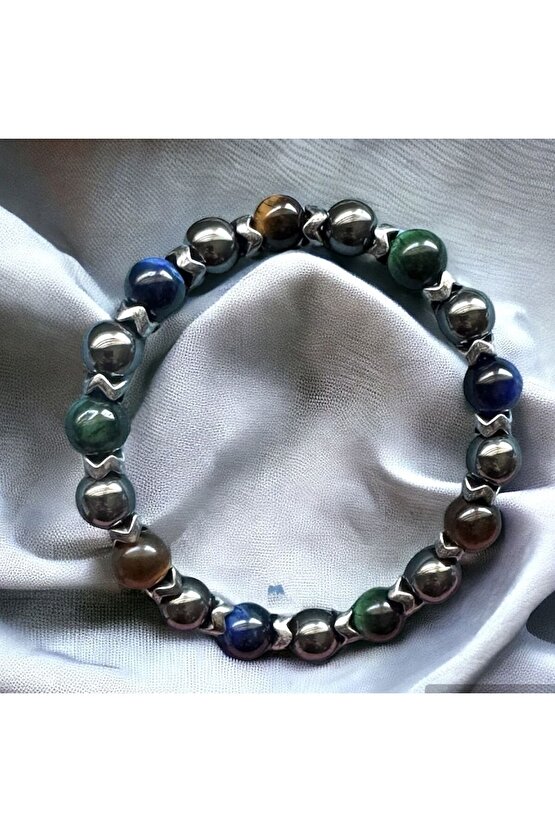 Renkli Kaplangözü Erkek Doğaltaş Bileklik , Enerji , Güç , Başarı , Mavi - Yeşil Kaplangözü