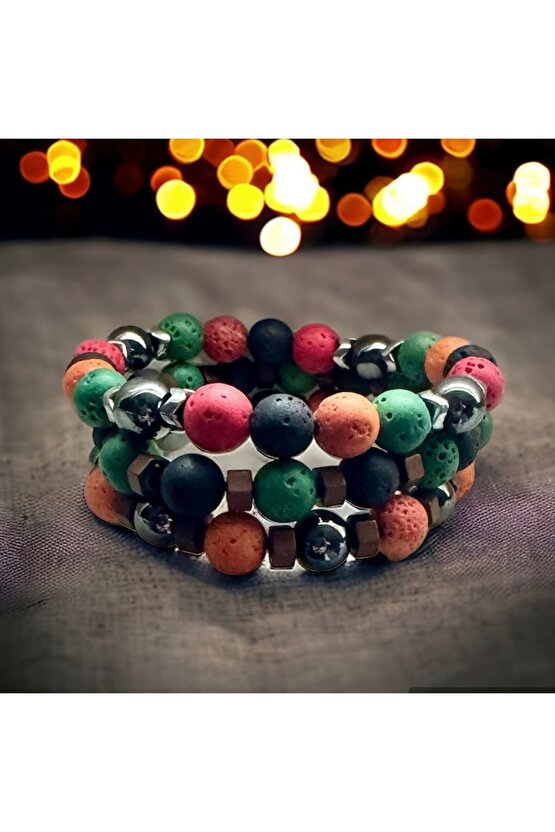 Renkli Lav Taşı ve Doğal Taşlarla El İşi; Boho Stili Erkek Bileklik , Şifa Bileklik