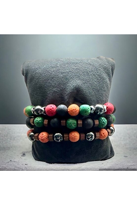 Renkli Lav Taşı ve Doğal Taşlarla El İşi; Boho Stili Erkek Bileklik , Şifa Bileklik