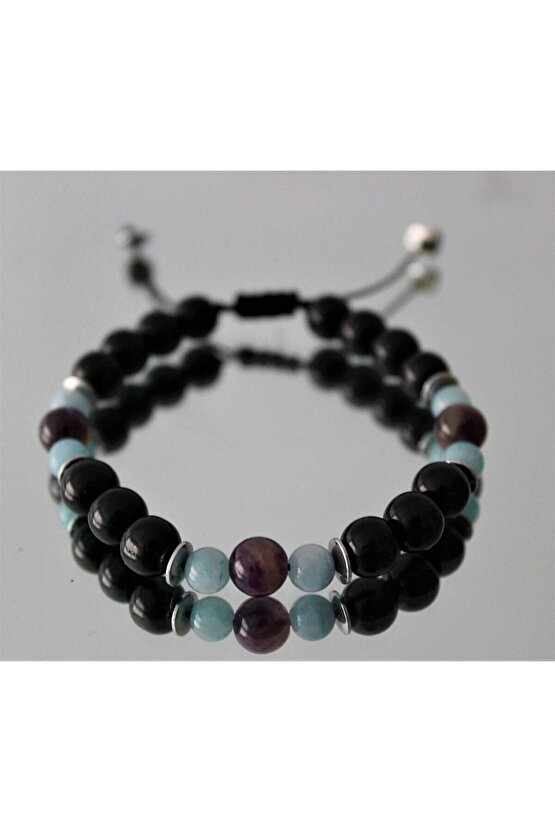 Gerçek Doğal Taş Şifa Bileklik - Cesaret Başarı Huzur Para Öğrenci (ametist,akuamarin,oniks Hematit)