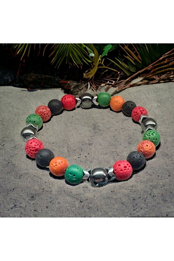 Renkli Lav Taşı ve Doğal Taşlarla El İşi; Boho Stili Erkek Bileklik , Şifa Bileklik