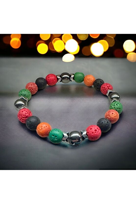 Renkli Lav Taşı ve Doğal Taşlarla El İşi; Boho Stili Erkek Bileklik , Şifa Bileklik