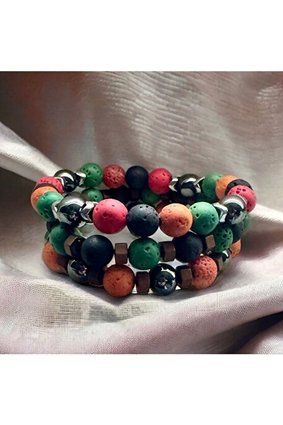 Renkli Lav Taşı ve Doğal Taşlarla El İşi; Boho Stili Erkek Bileklik , Şifa Bileklik