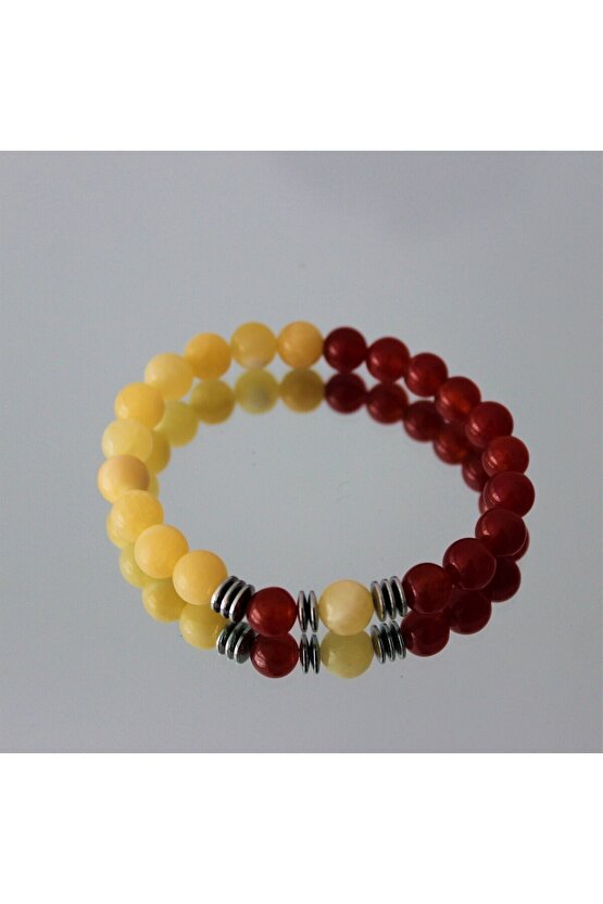 Gerçek Doğal Taş Bileklik Taraftar Bilekliği Sarı Kırmızı -3