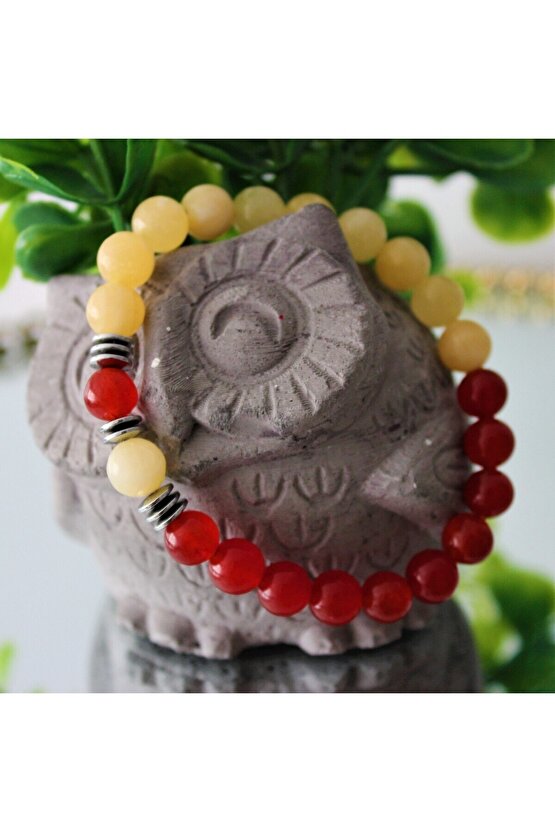 Gerçek Doğal Taş Bileklik Taraftar Bilekliği Sarı Kırmızı -3