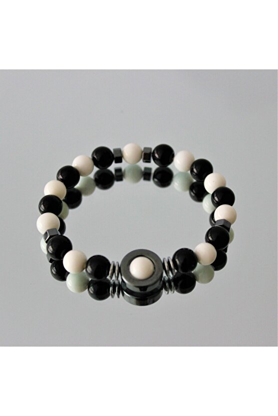 Gerçek Doğal Taş Bileklik TARAFTAR BİLEKLİKLERİ SİYAH BEYAZ