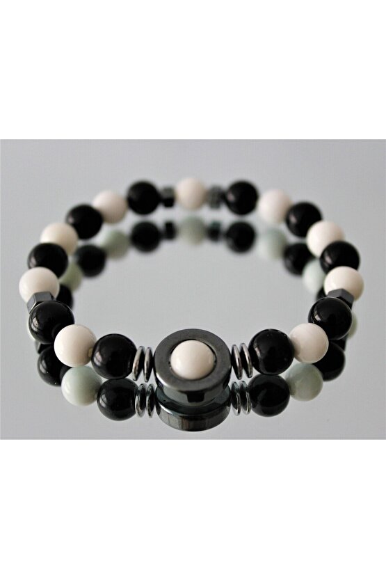 Gerçek Doğal Taş Bileklik TARAFTAR BİLEKLİKLERİ SİYAH BEYAZ