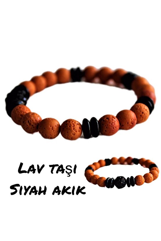 Akik - Lav Taşı Bileklik , Turuncu Lav Taşı , Gerçek Doğal Taş