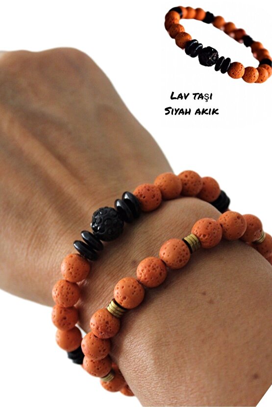 Akik - Lav Taşı Bileklik , Turuncu Lav Taşı , Gerçek Doğal Taş