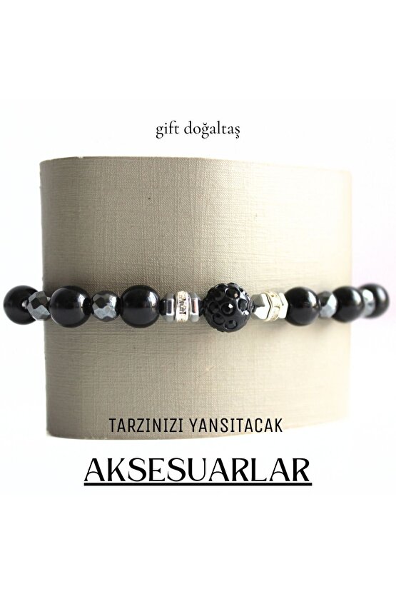 Gerçek Doğal taş Oniks, Hematit Tasarım Bileklik