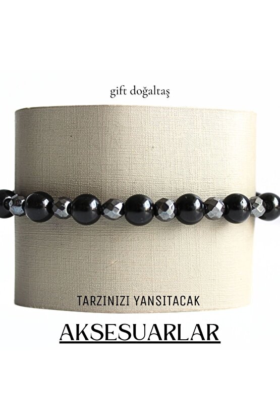 Gerçek Doğal taş Oniks, Hematit Tasarım Bileklik