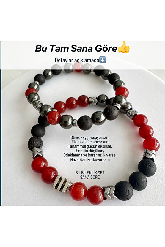 Gerçek Doğaltaş Kırmızı Akik , Lav Taşı . Hematit Koruyucu Doğaltaş Bileklik