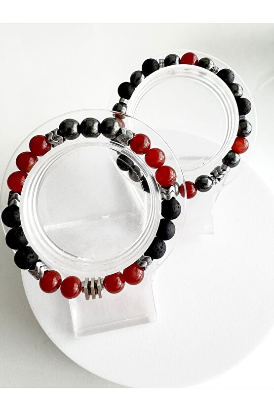 Gerçek Doğaltaş Kırmızı Akik , Lav Taşı . Hematit Koruyucu Doğaltaş Bileklik