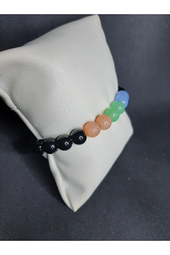 Siyah ve Üç Renkden Ouşan Cam Boncuk Bileklik Unisex