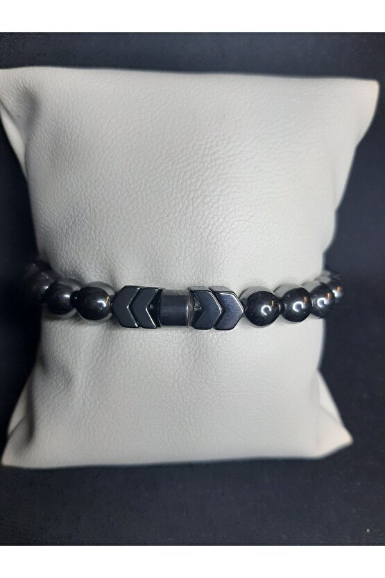 Metalik Füme Doğal Taş Hematit Taşı Bileklik Unisex Şık Tasarım