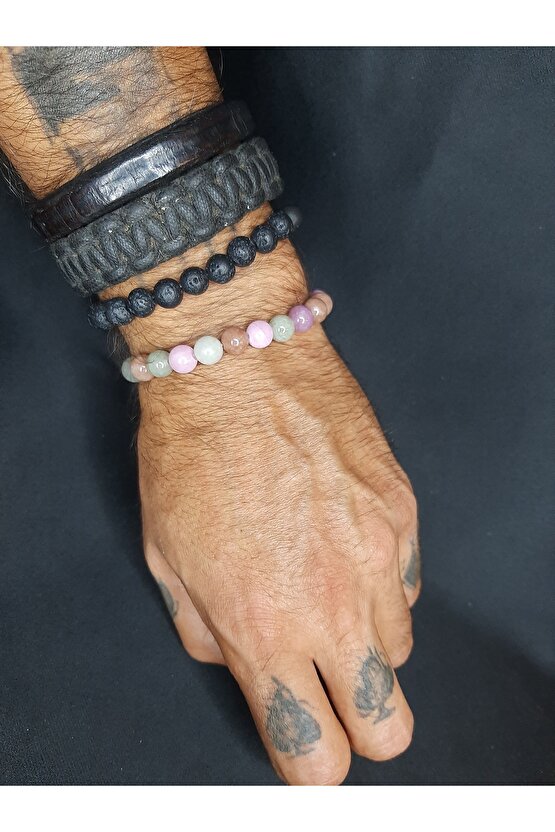 Pembe ve Tonları ile Tasarlanmış Akik Taşı Bileklik Zarif ve Şık Tasarım