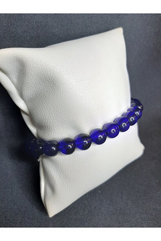 Sade ve Şık Şeffaf Lacivert Cam Boncuk Bileklik Unisex