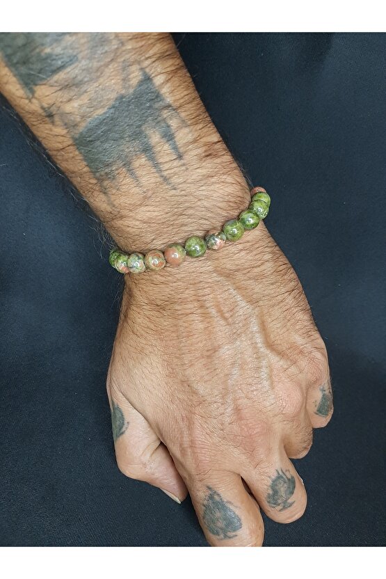 Yeşil Kahve Tonlarında Unakit Taşı Tarz Bileklik Unisex