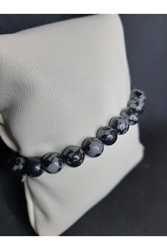 Siyah Gri Opsidyen Taşı Bileklik Unisex