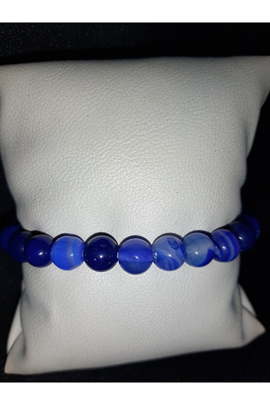 Mavi Beyaz Mix Akik Taşı Doğal Taş Bileklik Unisex