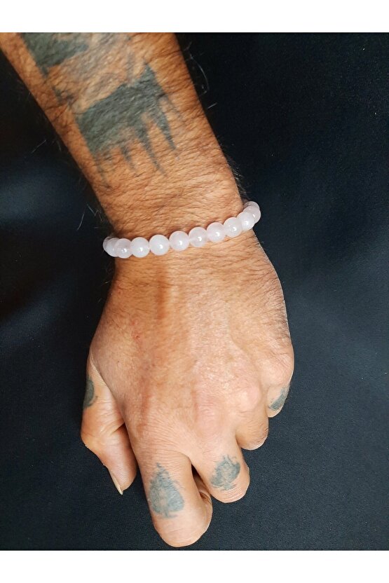 Pudra Pembesi Opsidyen Taşı Bileklik (Doğal taş)