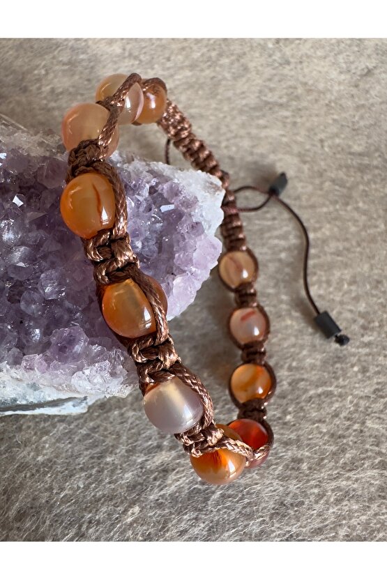 Doğaltaş örme bileklik (Akik taşı )